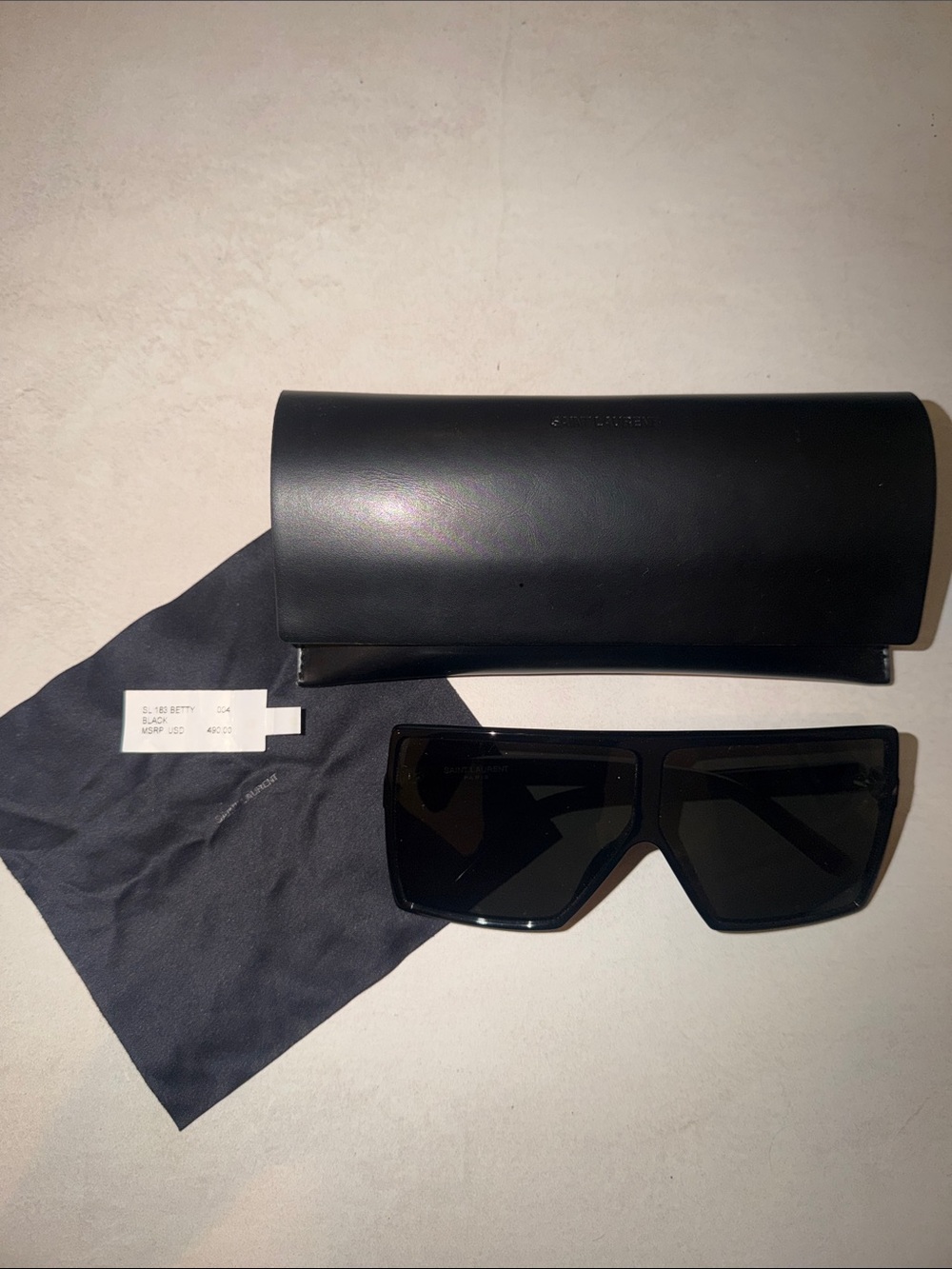 Saint Laurent Betty SL 183 Oversized Acetate Shield Sunglasses Black - Picture 2 of 7